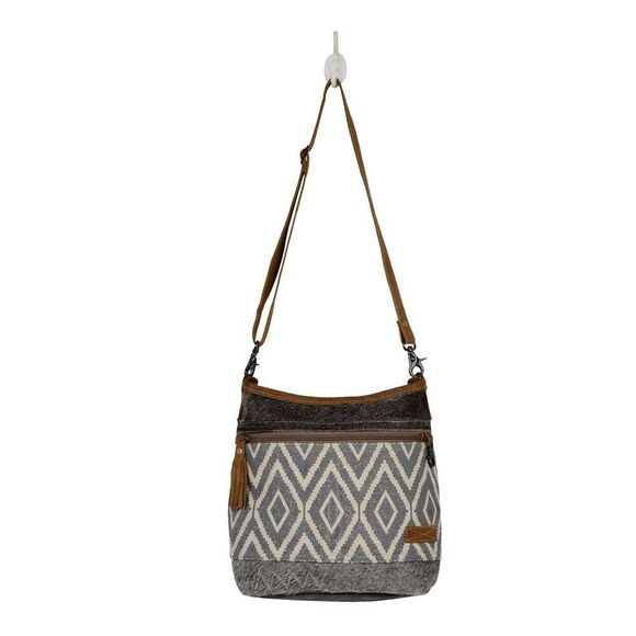 Myra Bag Handmade Oath Shoulder Bag Upcycled Canvas & Cowhide Leather - Picture 4 of 8